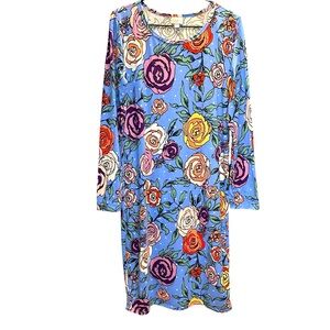 LuLaRoe Debbie Midi Dress with Large Flowers and Small White Polka Dots XL